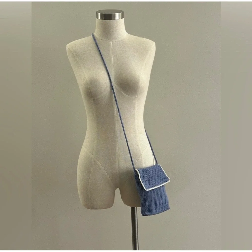 The Sak Iris Crochet Smartphone‎ Crossbody Bag Denim Blue Mini Flap Purse